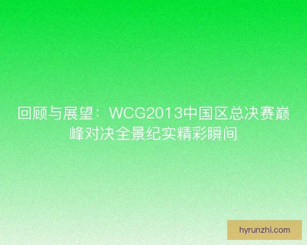 回顾与展望：WCG2013中国区总决赛巅峰对决全景纪实精彩瞬间